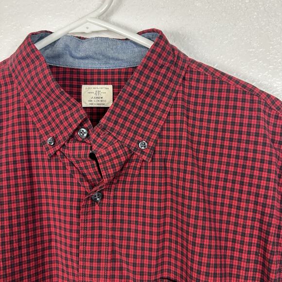 J Crew Shirt Mens Large Red Black Gingham Check 2-Ply Cotton Long Sleeve Classic - Picture 3 of 10